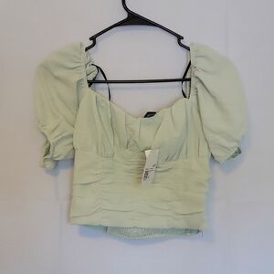 Forever21 Puff Sleeve Wrinkled Woven Top Size Small Nwt